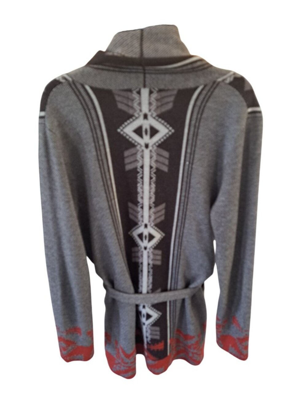 Vtg Native Aztec Southwestern Knit Cardigan Sweater Wool Blend Tie Women's L